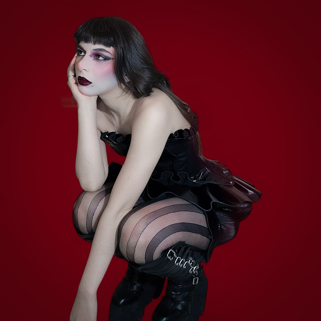 full clown-inspired leather outfit