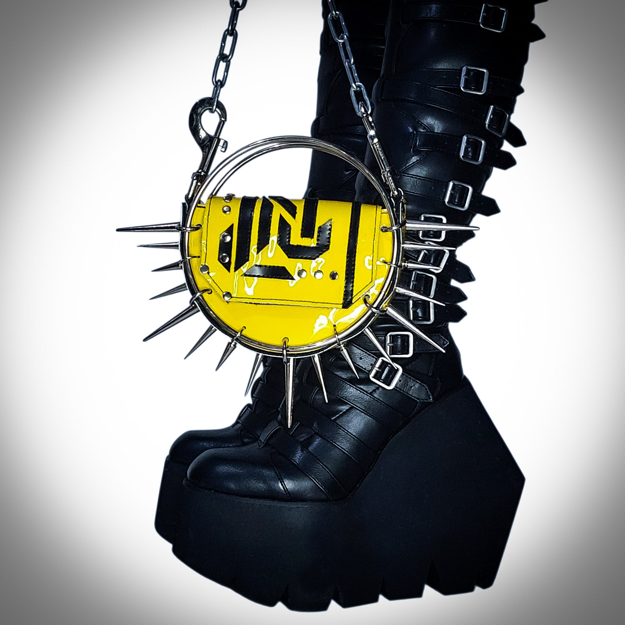 Leather cyberpunk purse with spikes