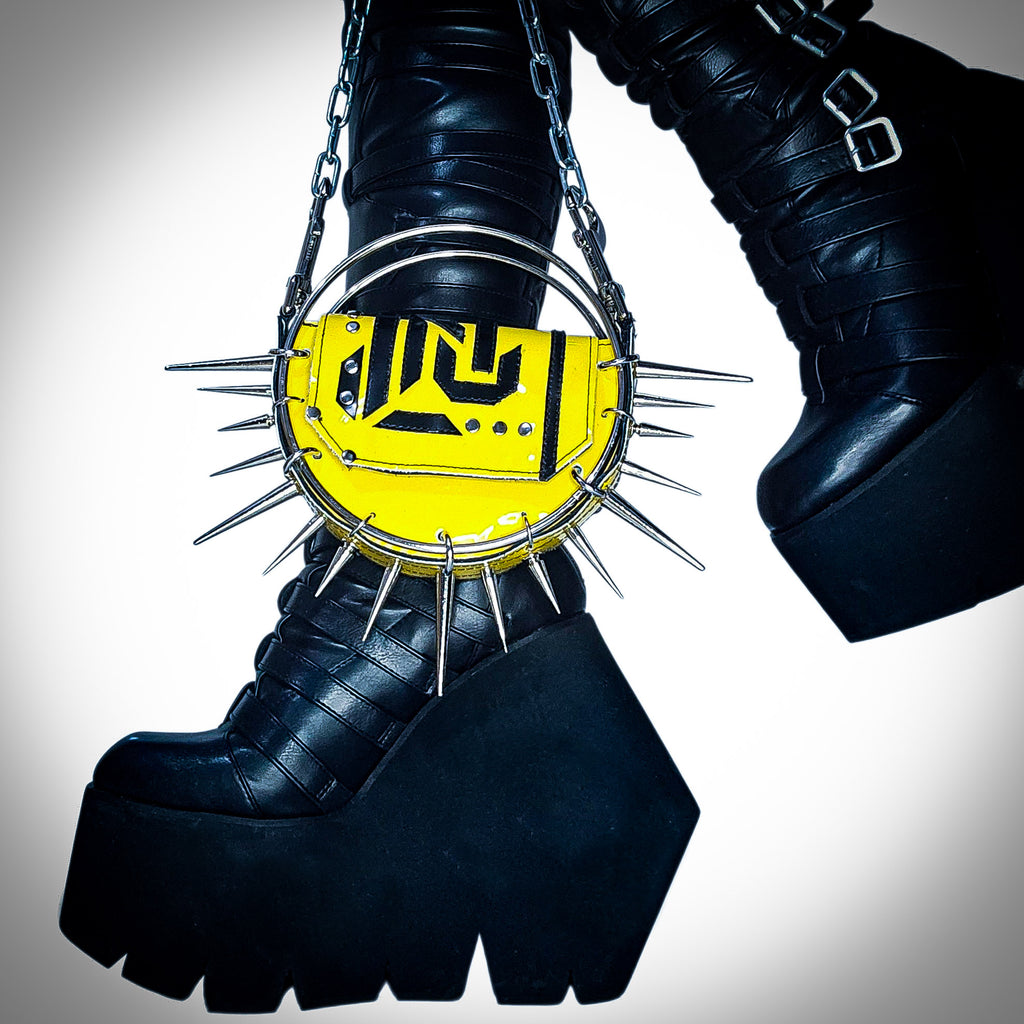 Leather cyberpunk purse with spikes