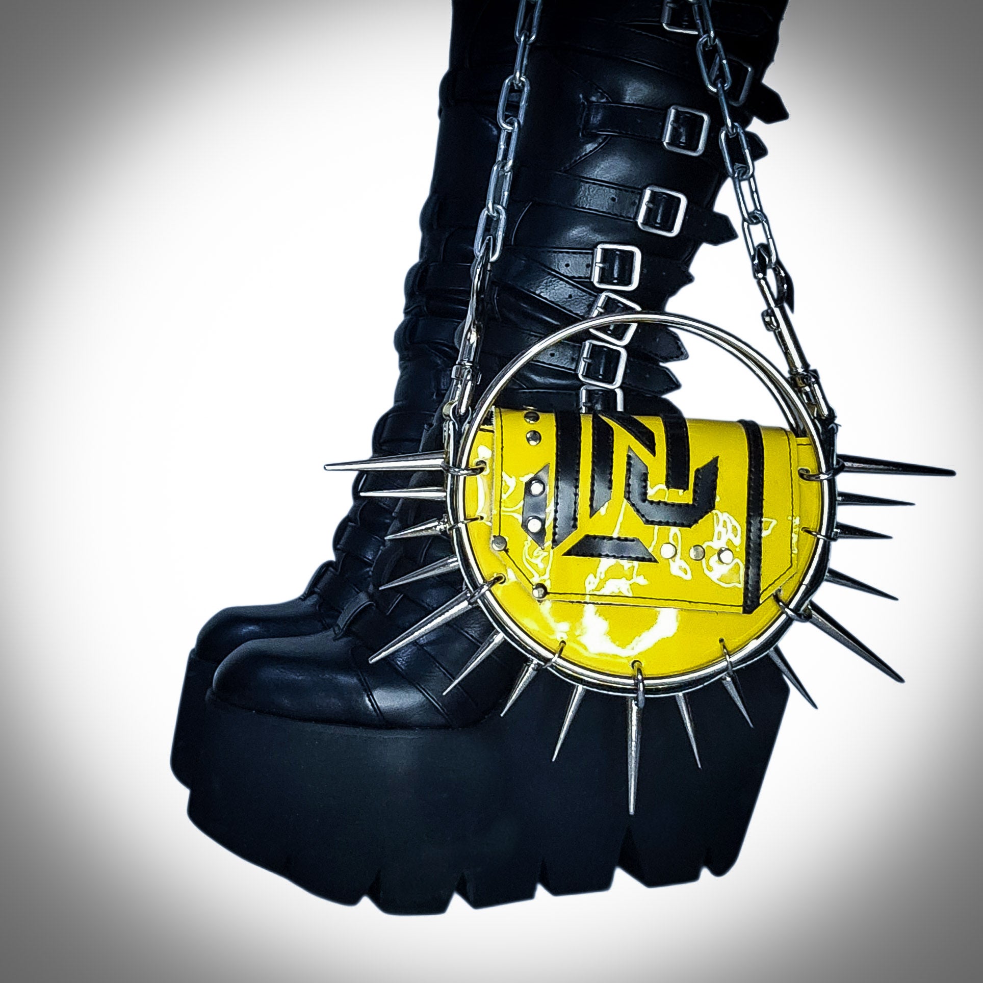 Leather cyberpunk purse with spikes