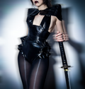 Full set, leather corset with spikes, leather bolero with spikes,latex ruffle shorts