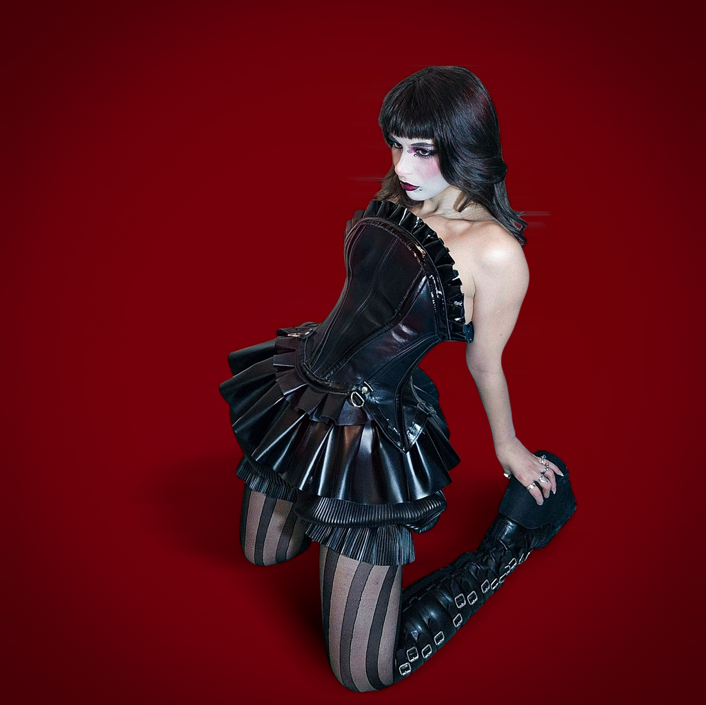 full clown-inspired leather outfit