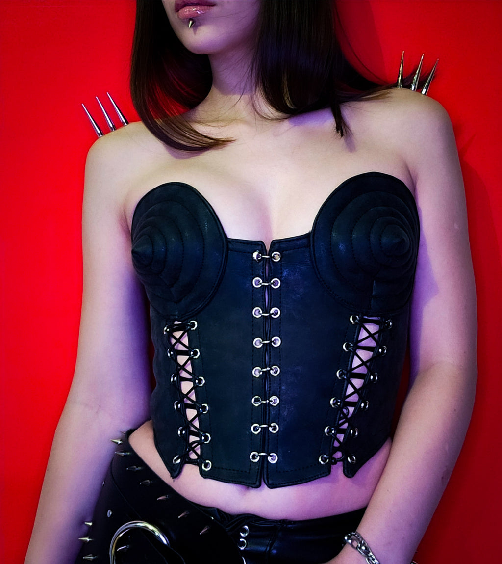Bullet bra leather corset waist sincher