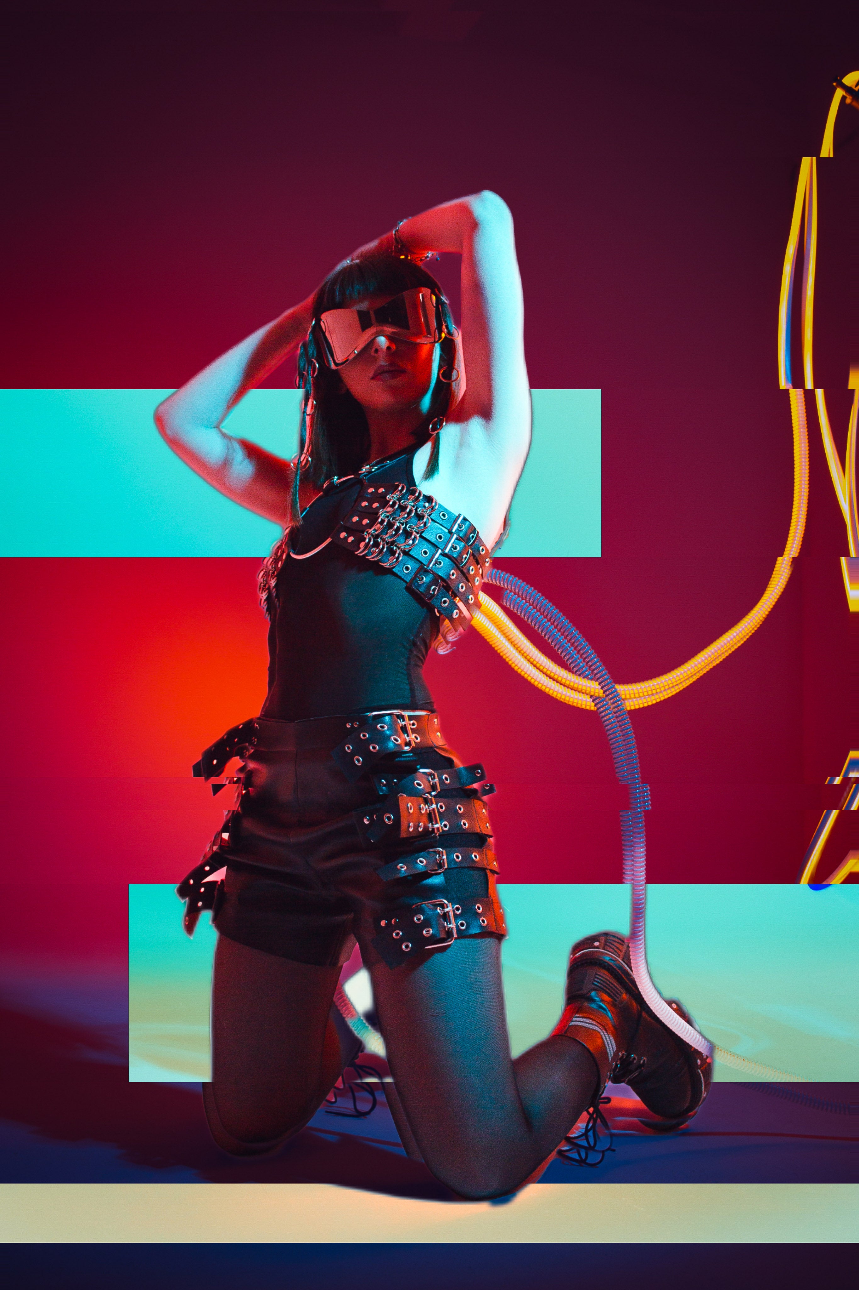 Leather harness top with silver hardware